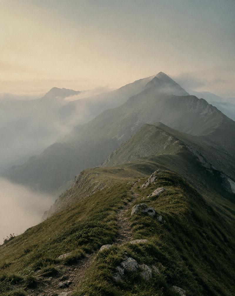 crête de montagne dans la brume du matin